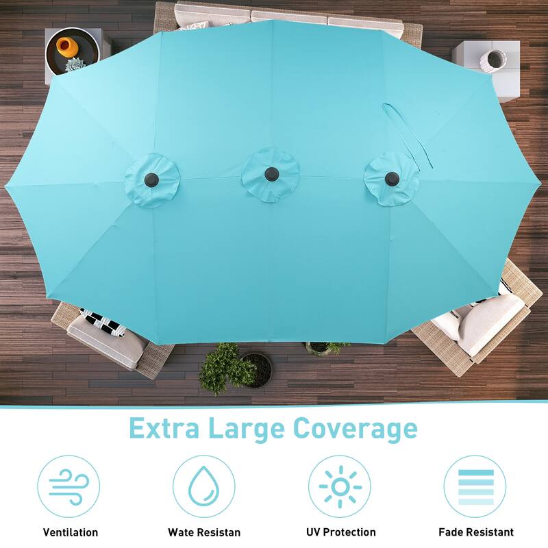 Ainfox 10ft Solar Patio Umbrella 40 LED Lighted and Umbrella Base, Strip Lights Outdoor Market Table Umbrella