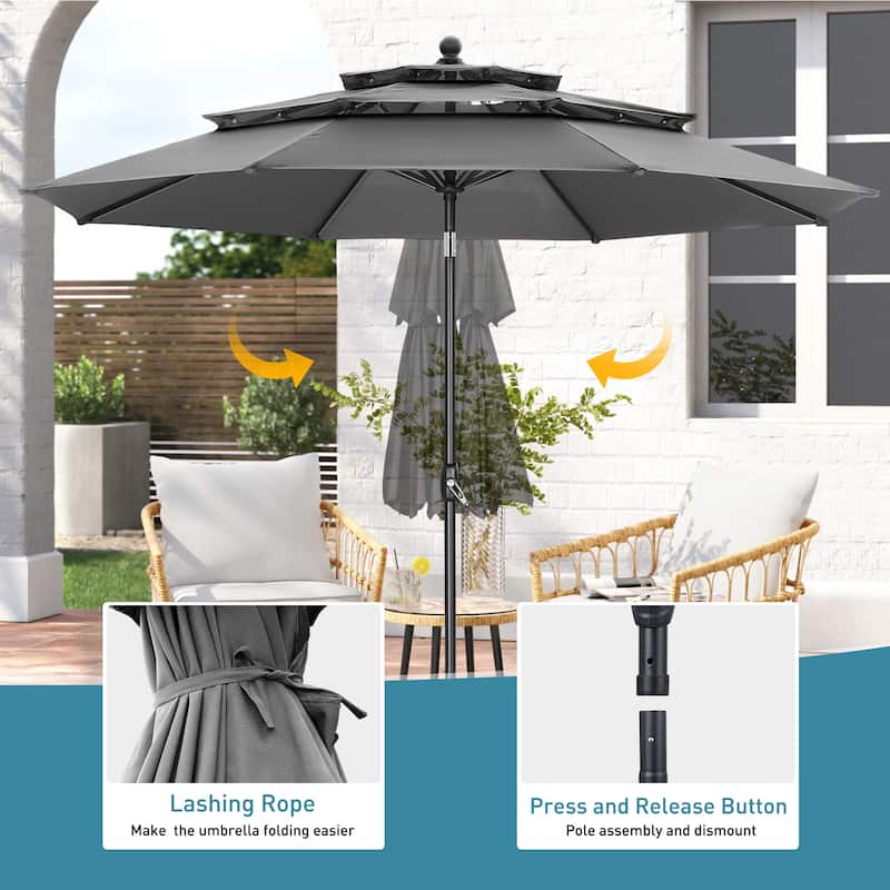 Autlaycil 10FT 3-tier Tilting Patio Umbrella With Base
