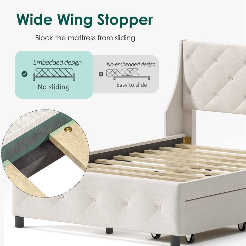 Queen Size Bed Frame with Storage Headboard