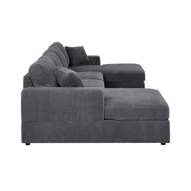 3 - Piece Corduroy Double-Chaise Sectional with engineered wood frame,foam-filled cushions,corduroy upholstery - Gray
