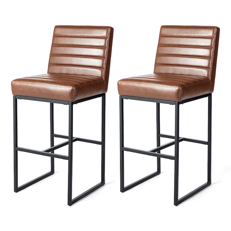 Glitzhome 30"H Modern High Back Upholstered Bar Stools with Metal Legs Set of 2/4