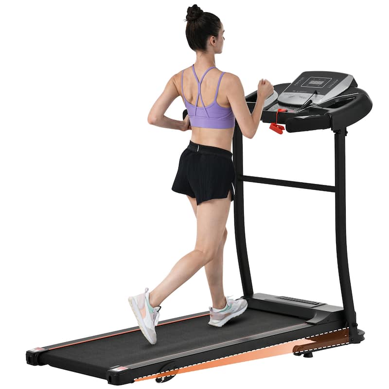 Folding Treadmill with Pulse Sensor, 2.5 HP Quiet Brushless Motor , 7.5 MPH, 300LBS Weight Capacity Walking Jogging Machine - Silver/Black