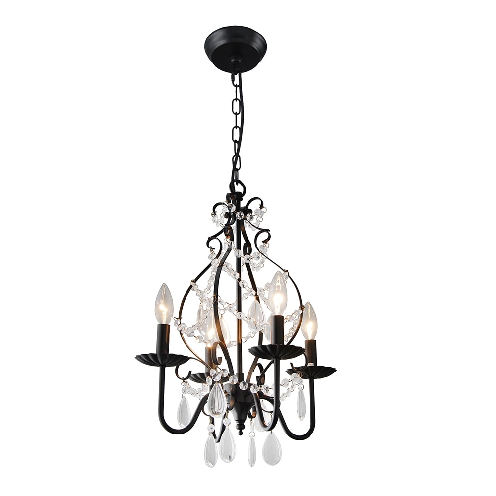 4 Light Crystal Chandelier in Matte Black Finish - 19.3"H x 15"W x 15"D