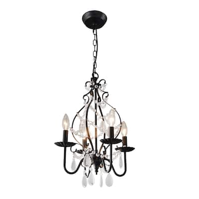 4 Light Crystal Chandelier in Matte Black Finish - 19.3"H x 15"W x 15"D