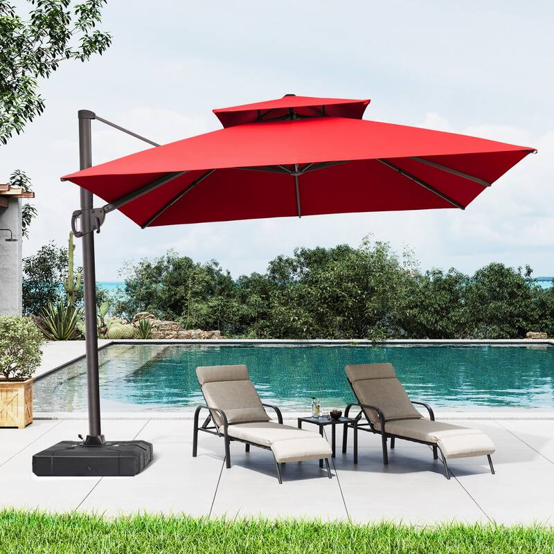 11 x 11 FT Outdoor Patio Cantilever Umbrella with Crank and 360 Degrees Rotation