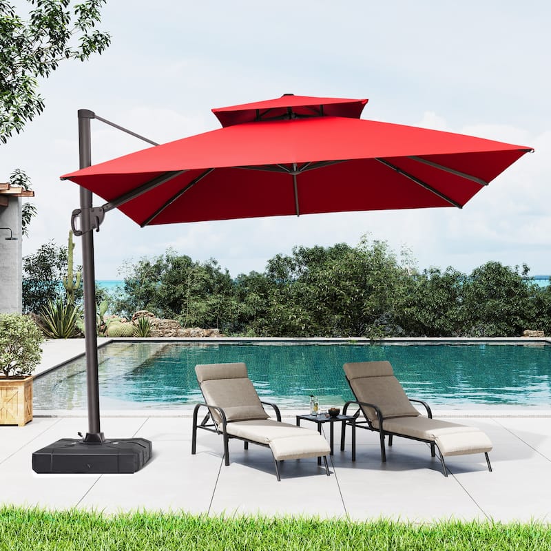 Outdoor 10FT Square Offset Cantilever Patio Umbrella 360-Degree Rotation