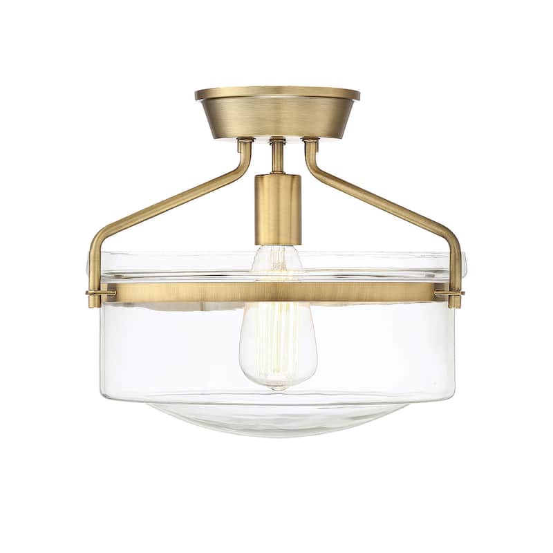 Bellevue Single Light 13" Wide Semi-Flush Bowl Ceiling Fixture - Natural Brass