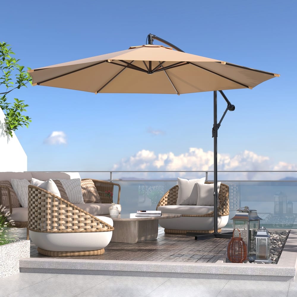 EROMMY 10ft Offset Hanging Umbrella - Easy Tilt, 99.9% UV Protection, Heavy-Duty Iron Frame