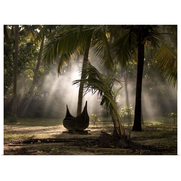 "Canoe under palm trees in Kerala, India" Poster Print