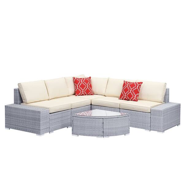 Shop Black Friday Deals On Ainfox 6 Pieces Outdoor Patio Furniture Sectional Sofa Beige Cushions Overstock 31814759