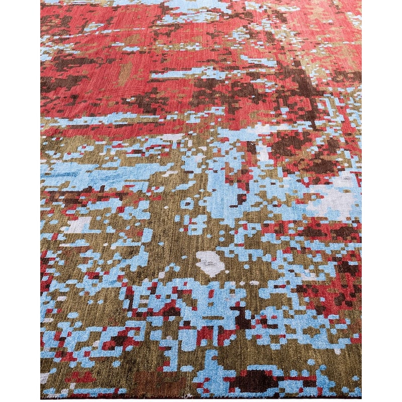 Ikat One-of-a-Kind Hand-Knotted Area Rug - Red, 8' 1" x 10' 0" - 8' 1" x 10' 0"
