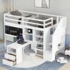 preview thumbnail 2 of 4, White Twin Pine Loft Bed with Pullable Desk, Shelves, Storage Staircase, Blackboard