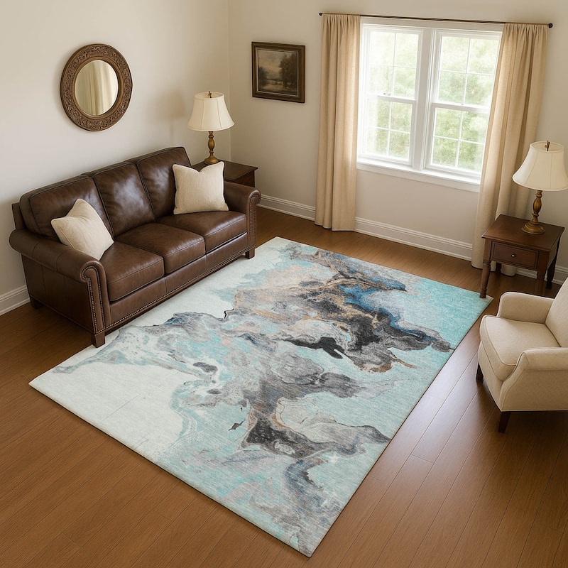 Premium Washable Super Soft Modern Glam Mayfield Rug - Teal - 10' x 14'