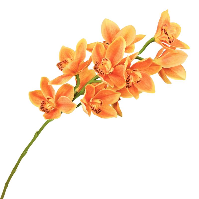 Set of 2 Large Orange Artificial Cymbidium Orchid Flower Stem Spray 31in - 31" L x 7" W x 7" DP