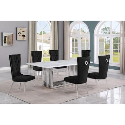 Best Quality Furniture D312/3-SC330-7 Dining Set with 79" White Marble Top
