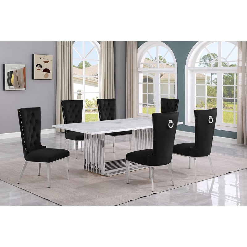 Best Quality Furniture D312/3-SC330-7 Dining Set with 79" White Marble Top