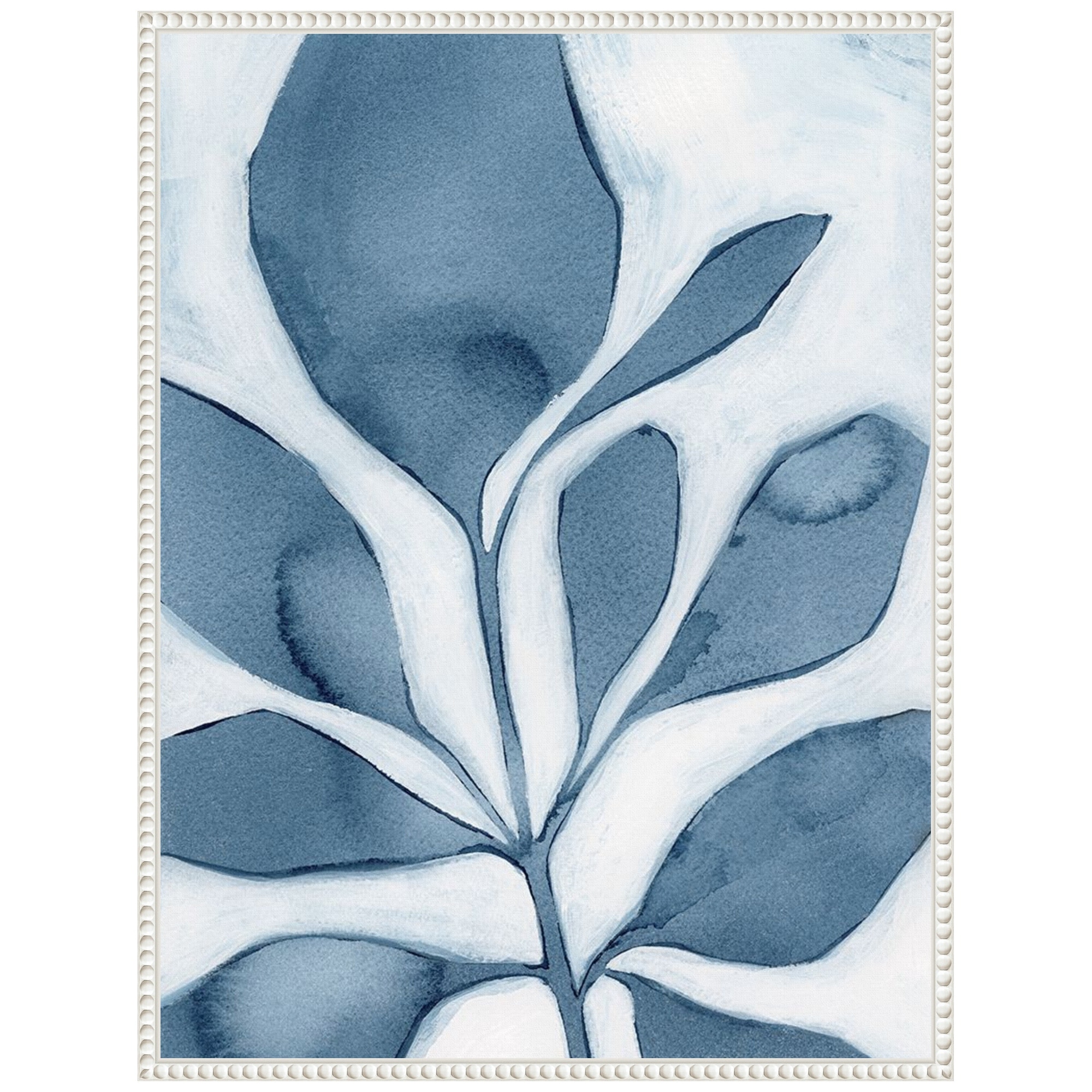 Blue Weed I by Grace Popp Framed Canvas Wall Art - Sylvie Beaded White