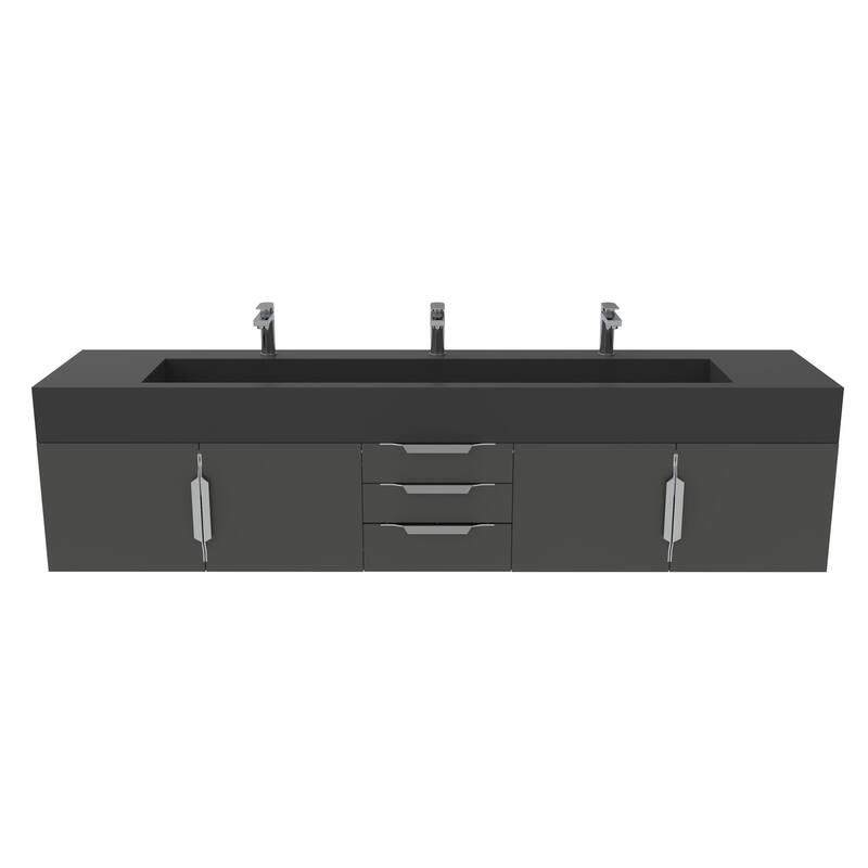 Nile 84-Inch Wall Mounted Bathroom Vanity Set w/ Black Top