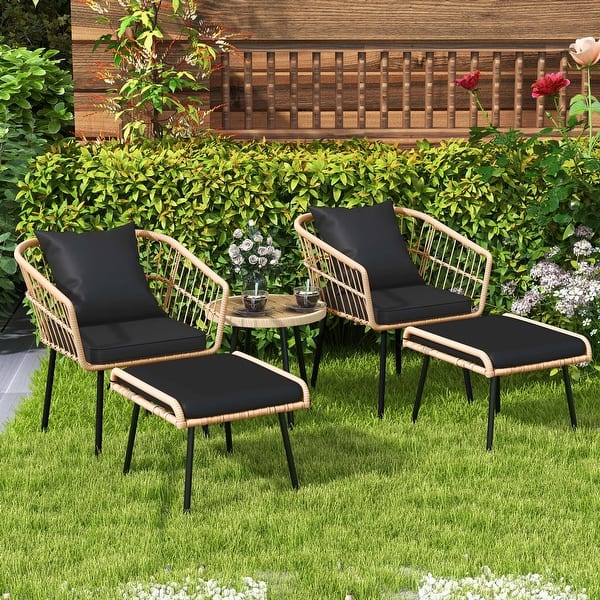 slide 2 of 22, Moasis 5-Piece Outdoor Wicker Patio Bistro Set with Footrest Ottomans