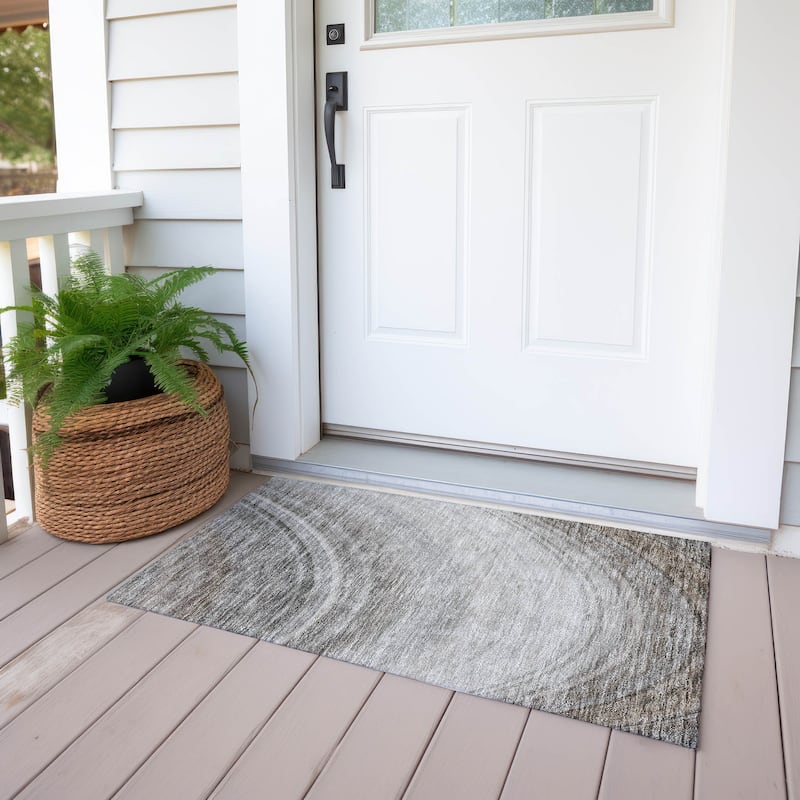 Machine Washable Indoor/ Outdoor Chantille Abstract Wave Rug