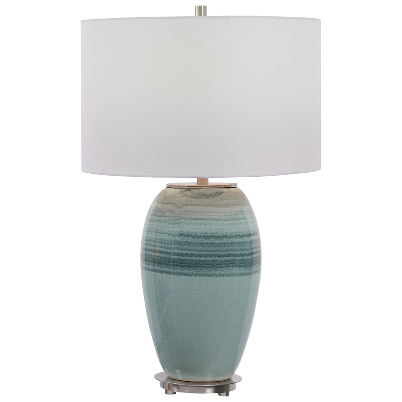 Crackle Glaze Table Lamp with Drum Shade - 26.5" - Blue