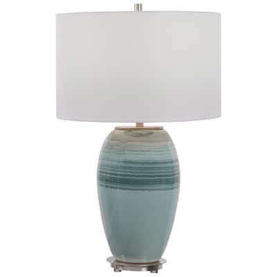 Crackle Glaze Table Lamp with Drum Shade - 26.5" - Blue