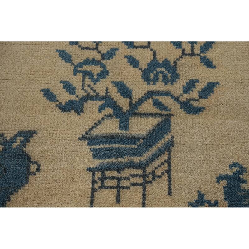 Hand Knotted Oriental 100% Wool Carpet Traditional Geometric Beige & Ivories Art Deco Area Rug - 7' 11'' X 8' 1''