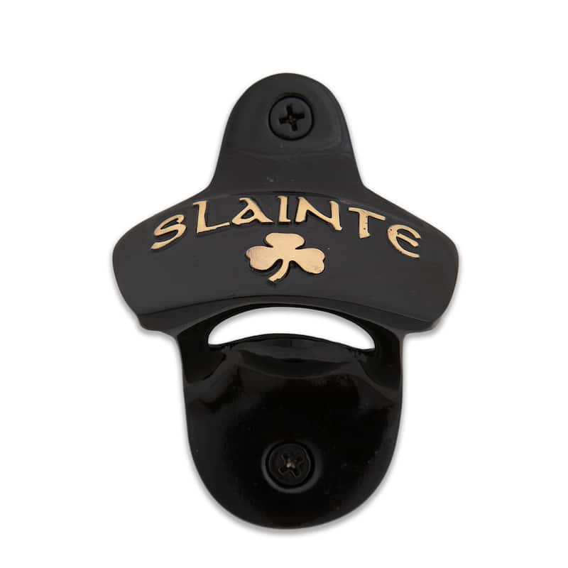 Compact Brass Bottle Opener Corrosion Resistant with Irish Slainte Engraving and Shamrock - 3.25”H x 2.5”W