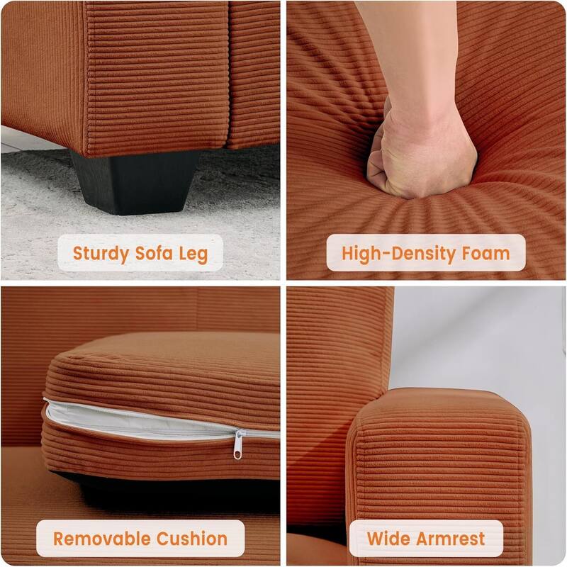 3 Seater Corduroy Upholstered Couches, with Wide Armrests, 83"