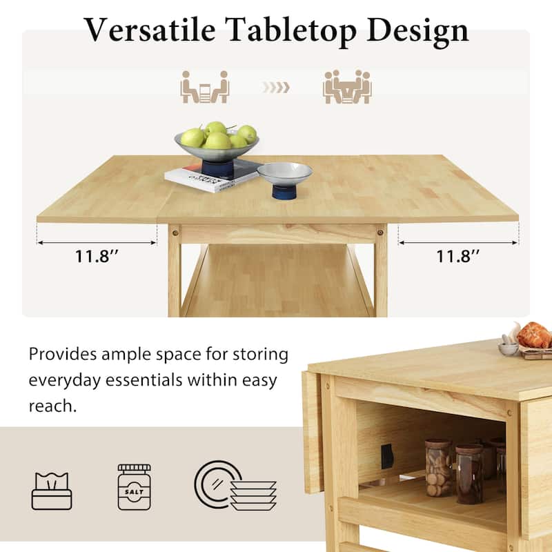 5-Piece Wood Square Dining Table Set, Extendable Kitchen Table with Upholstered Chairs and Storage Shel for Dining Room