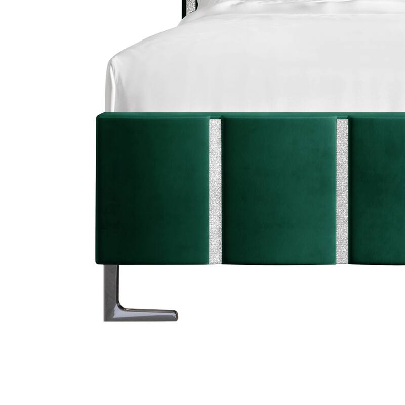 CraftPorch Luxurious Crystal Diamond Strip Velvet Upholstered Bed