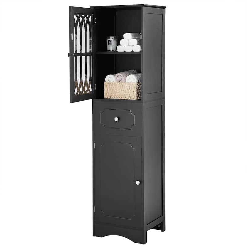 Freestanding Bathroom Storage Cabinet with Drawer and Doors, Adjustable Shelf