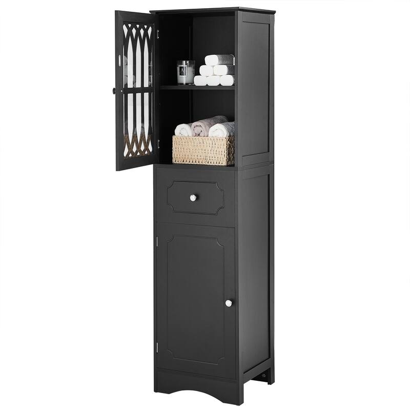 Roomfitters Tall Bathroom Cabinet with Drawer Doors Adjustable Shelf and Acrylic Panels Freestanding MDF Structure