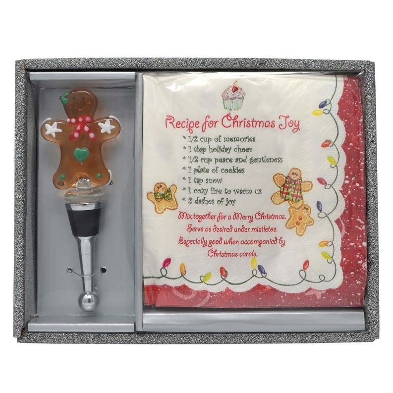 Gingerbread Wine Bottle Topper and Holiday Cocktail Paper Napkins Hostess Set - Multi