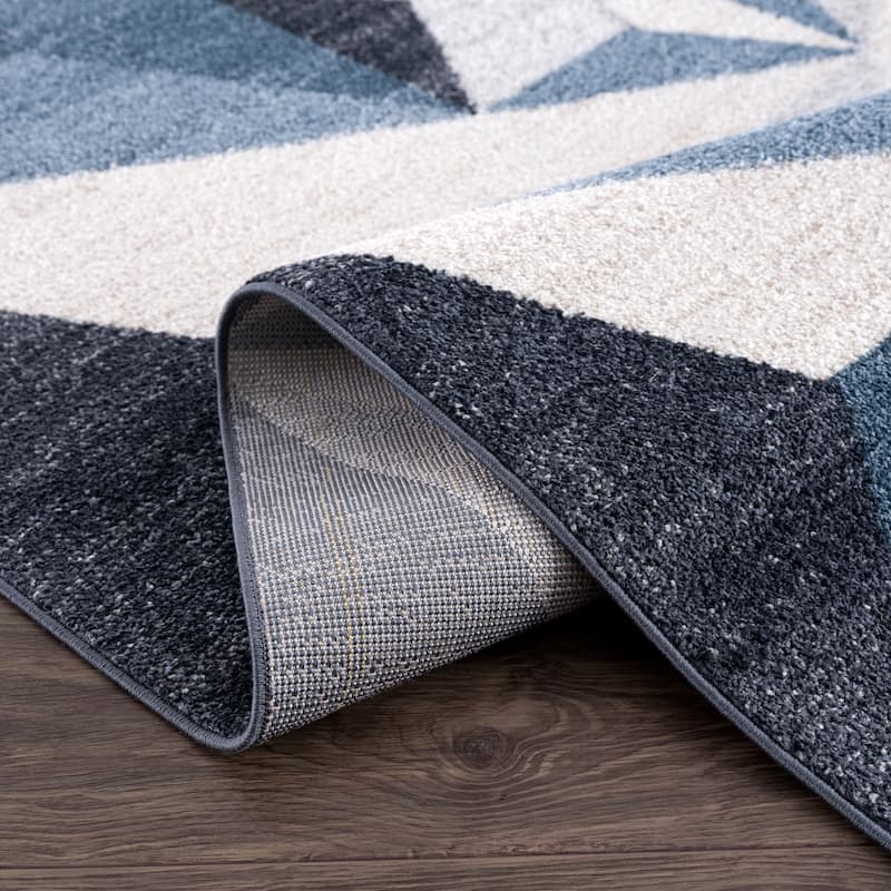 Abani Rugs Deco DEC110A Blue Grey 3D Triangle Area Rug