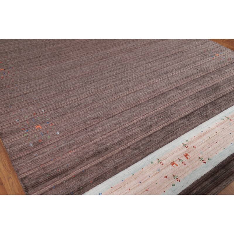 Tribal Brown Gabbeh Oriental Area Rug Handmade Wool Carpet - 8'1" x 9'8"