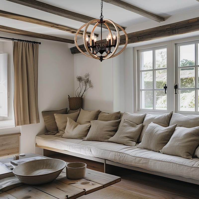 Orb 6-Light Globe Imitated Wood Chandelier