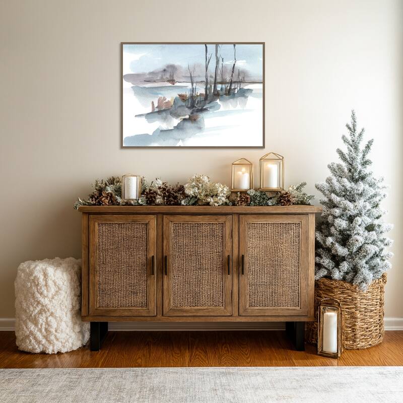 Winter Stream Watercolor I by Ethan Harper Framed Canvas Wall Art Print - Sylvie Dark Gold