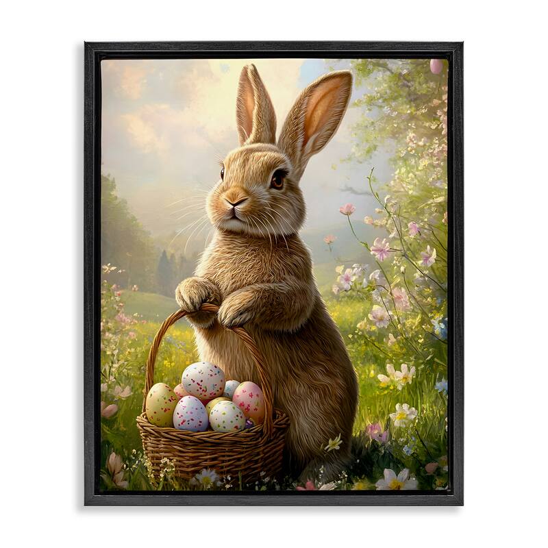 Stupell Bunny with Easter Basket Framed Floater Canvas Wall Art Design By Franklyn Gregory - 25 x 31 - Black