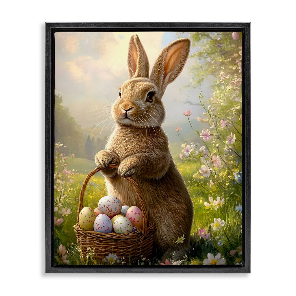 Stupell Bunny with Easter Basket Framed Floater Canvas Wall Art Design By Franklyn Gregory