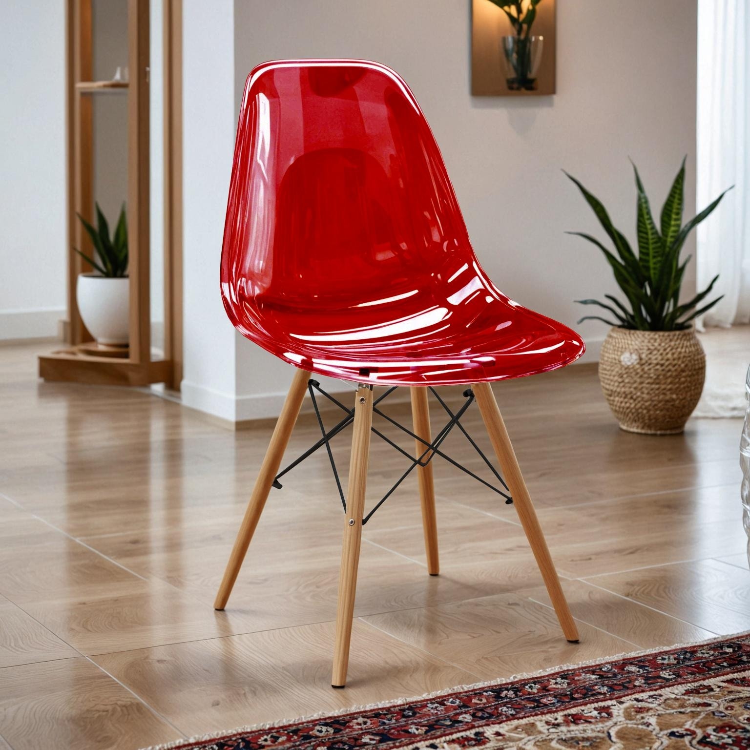 Dover Modern Accent Dining Chair, Contour Plastic Shell Side Chair with Beech Wood Legs for Kitchen, Vanity & Cafe - 32" Height