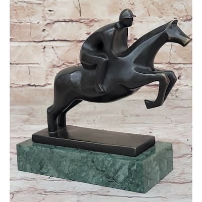 Signed Original Mario Nick Sport Jockey On Imitative Horse Bronze Sculpture Statue Figure