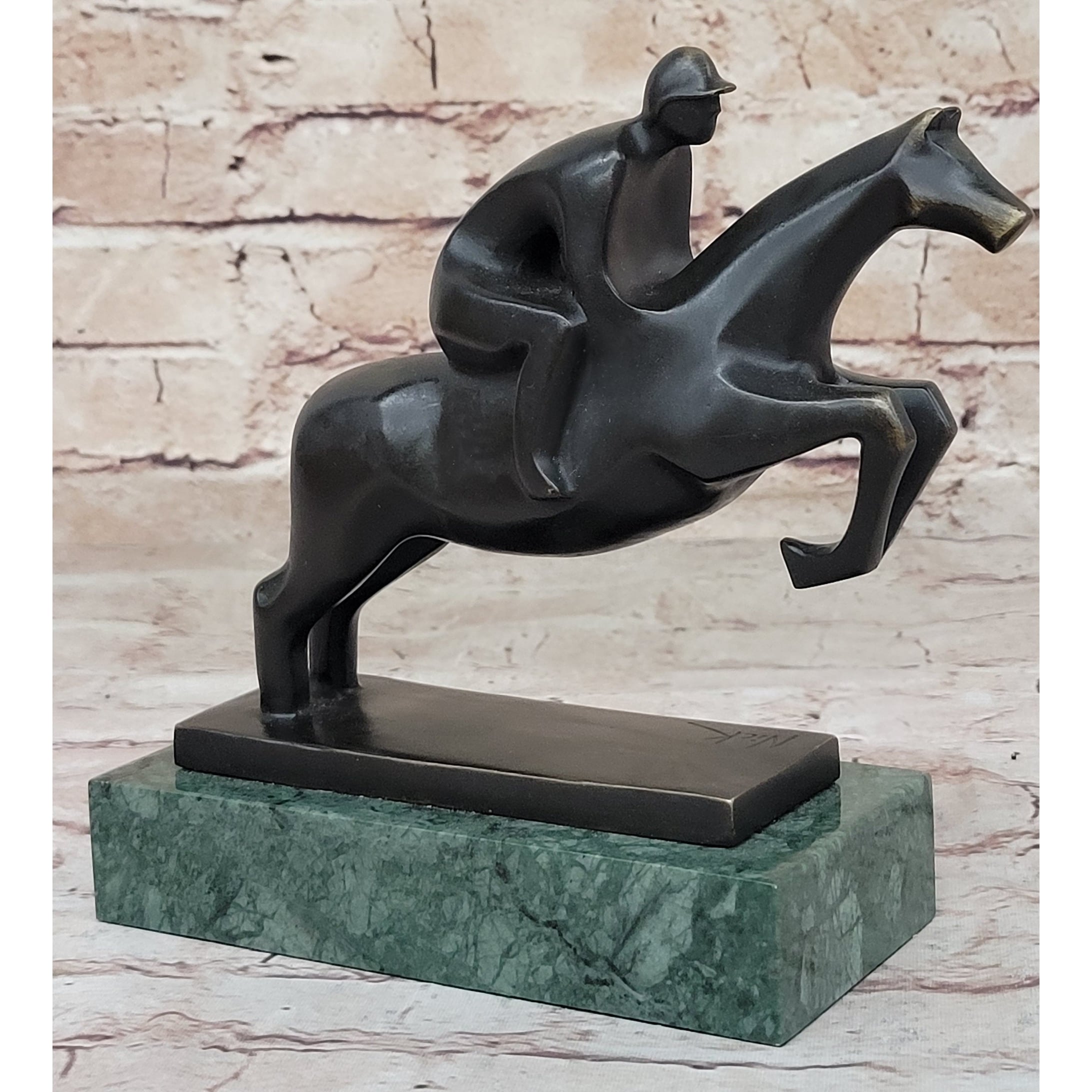 Signed Original Mario Nick Sport Jockey On Horse Bronze Sculpture Statue Figure