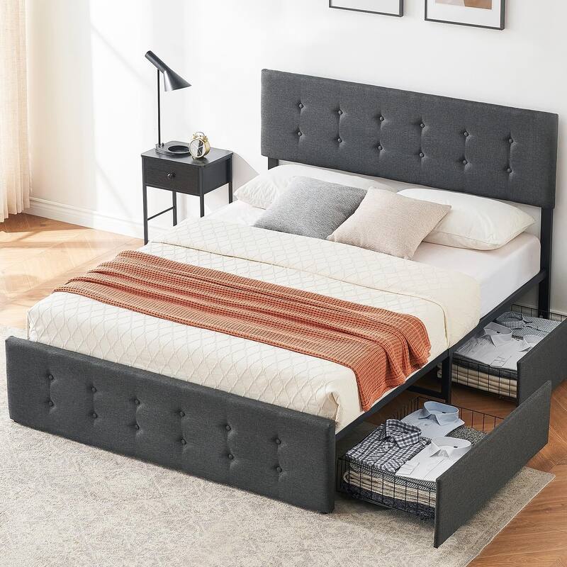 Bed Frame with Storage - Grey - Queen