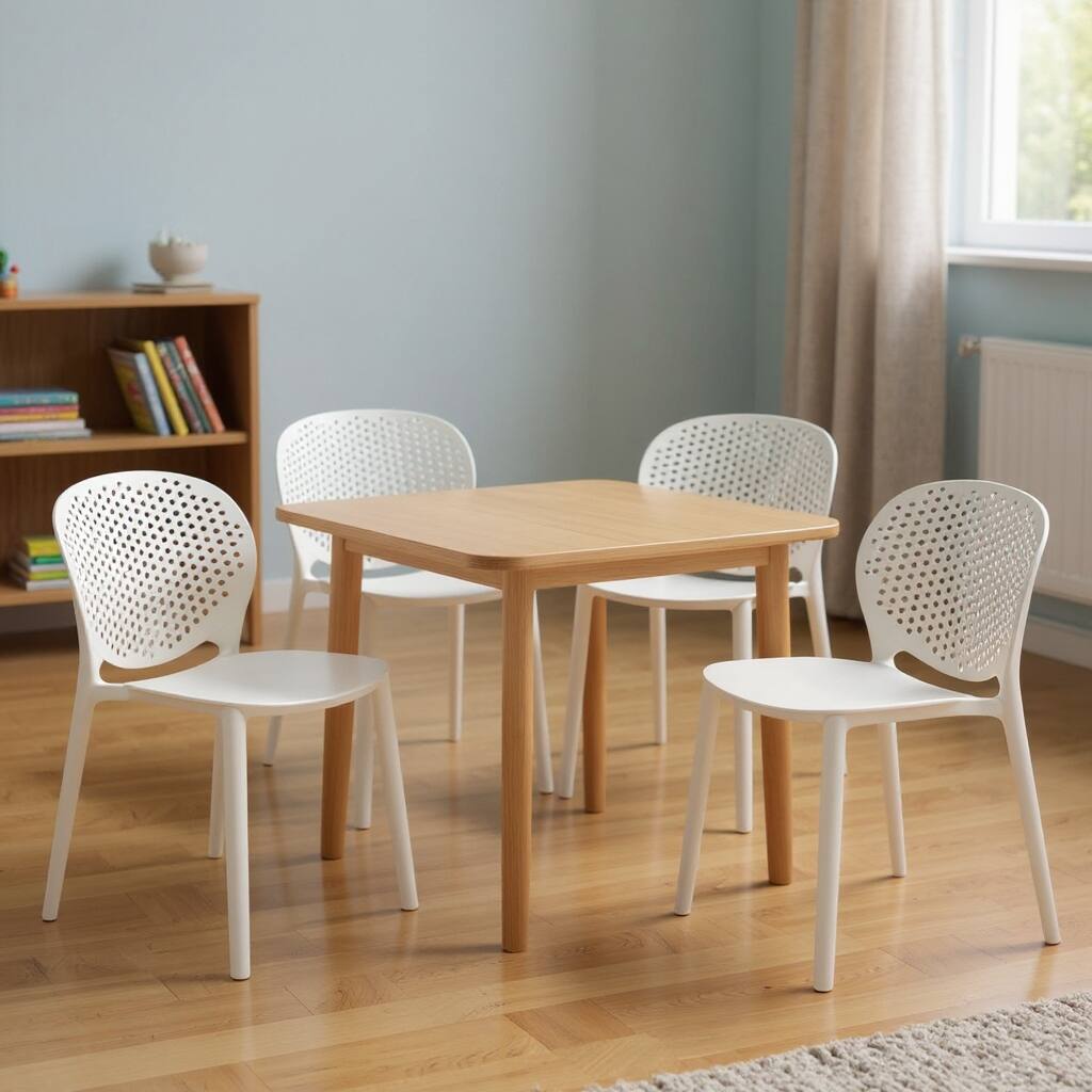 HomeRoots Set Of Four White Heavy Duty Plastic Juvenile Chairs - 14.00 in. x 23.00 in. x 16.00 in.