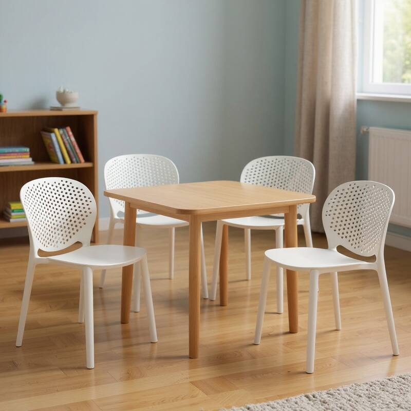 HomeRoots Set Of Four White Heavy Duty Plastic Juvenile Chairs - 14.00 in. x 23.00 in. x 16.00 in. - White - 14.00 in. x 23.00 in. x 16.00 in.