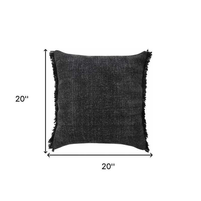 HomeRoots 20" X 20" Jet Black 100% Cotton Zippered Pillow