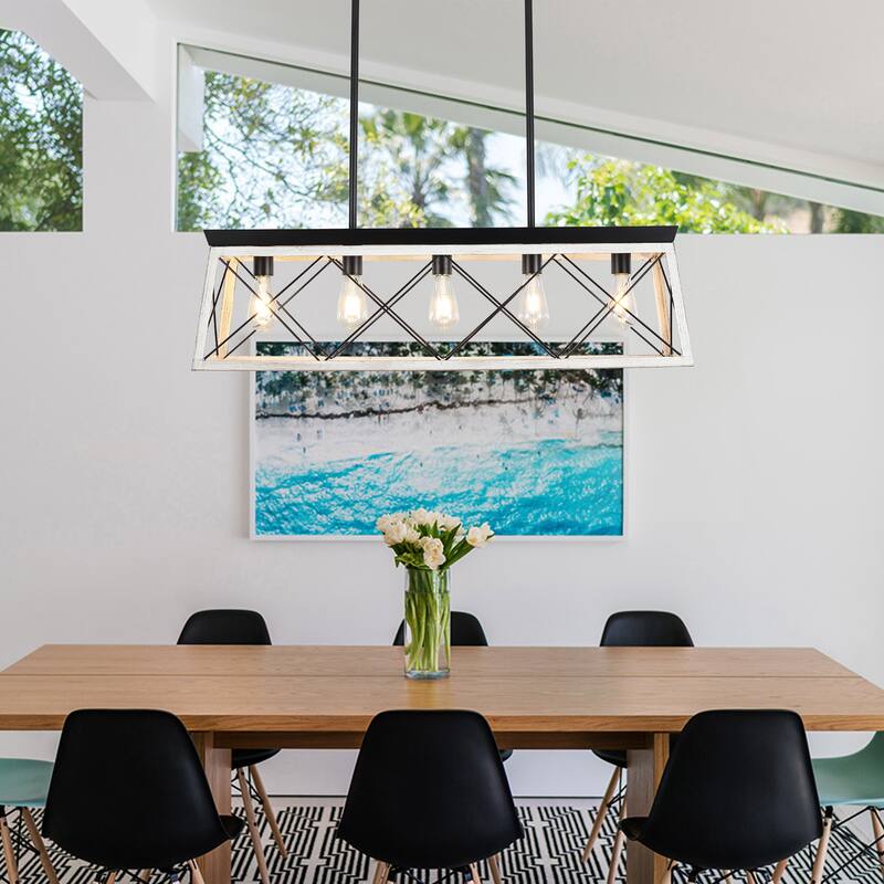 5-Light Vintage Industrial Chandelier for Kitchen Island Dining Room Living Room
