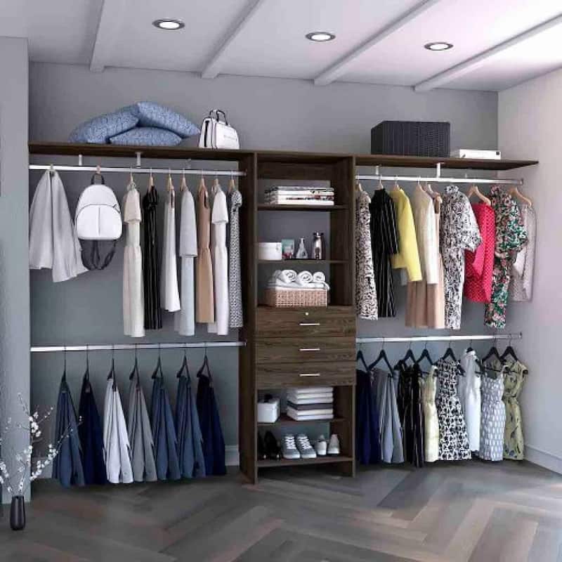 69"W-118"W Drawers Closet System 5 Shelves 4 Hanging Rods 3 Drawers - 118.1"wide - Black -  118.1"wide