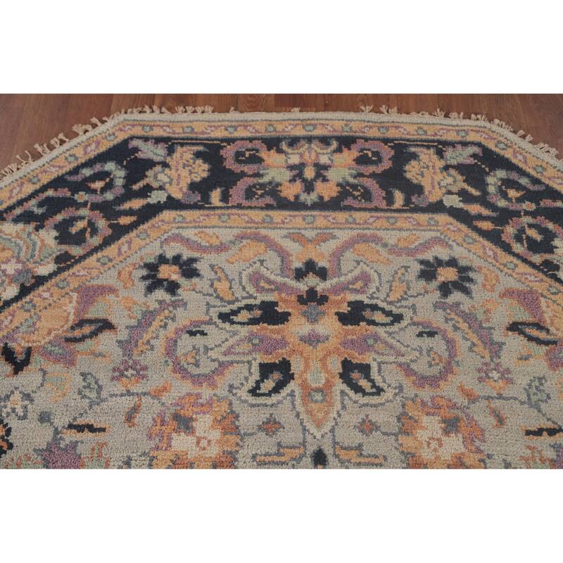 Light Blue Heriz Serapi Octagon Area Rug Wool Carpet - 5'11"x 5'11"